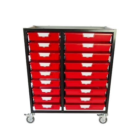 Commercial Grade Mobile Bin Storage Cart With 18 Red High Impact Polystyrene Bins/Trays